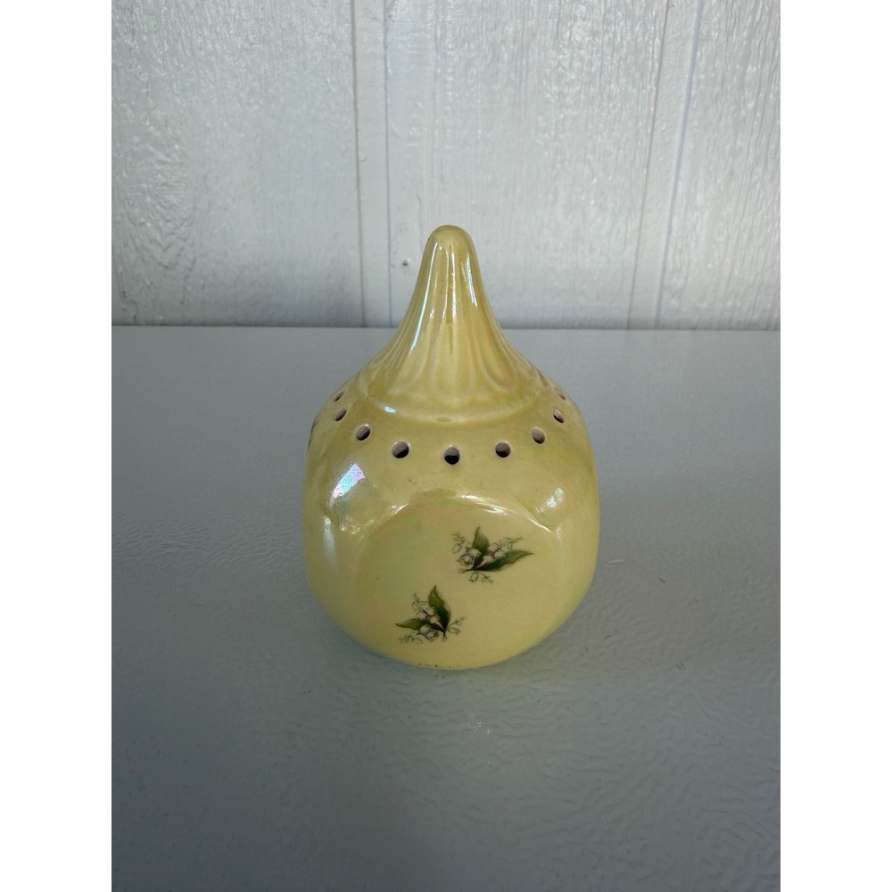 Vintage Potpourri Jar Yellow Floral Iridescent Cottagecore Fairy Retro Decor